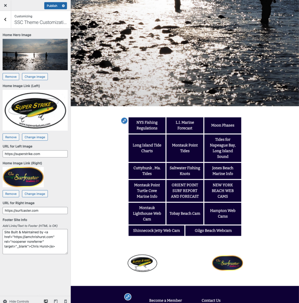 WordPress Customizer | Striper Surf Club | Chris Hurst Freelance Designer & Developer
